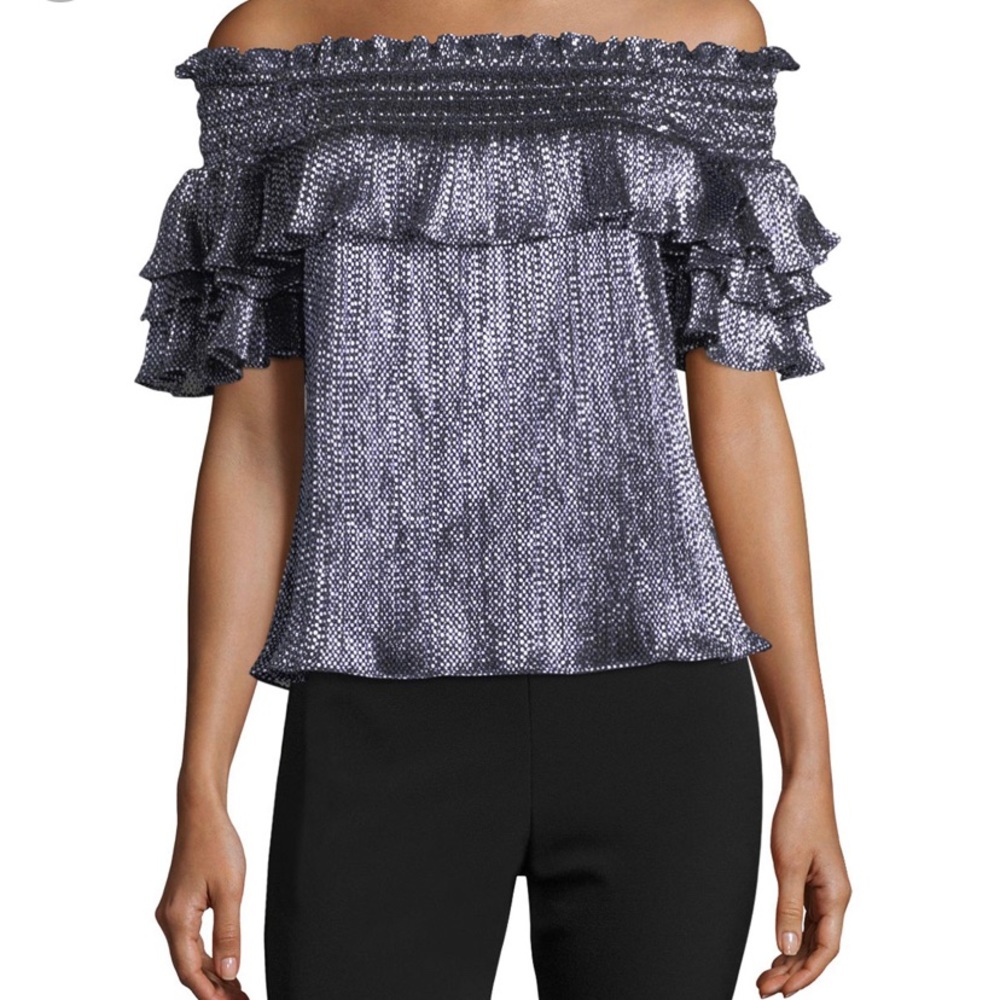 Parker Greta Metallic Off the Shoulder Ruffle Blouse